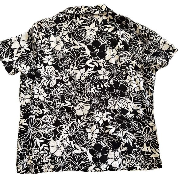 Cathy Daniel’s M black white button up floral vintage short sleeve Hawaiian cott - Picture 3 of 4